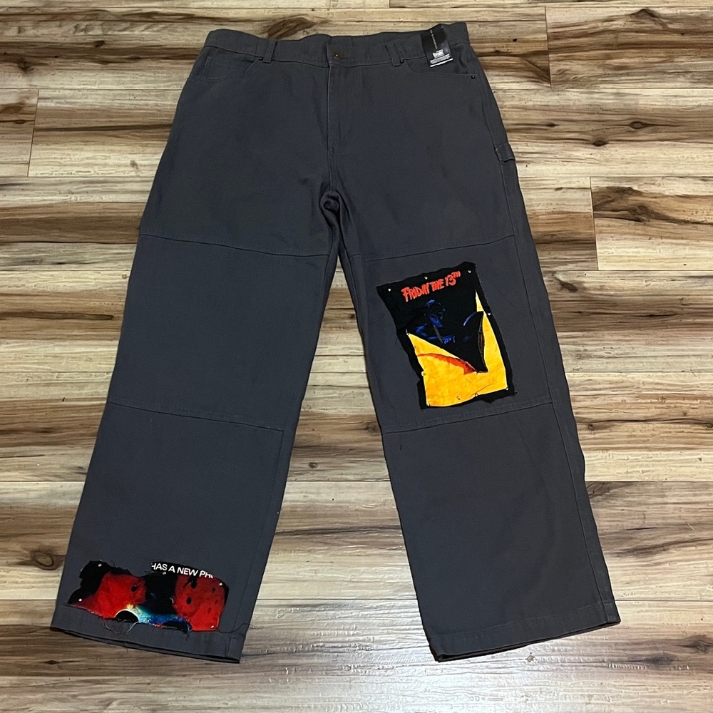 Men's Gray Graphic Patch Pants